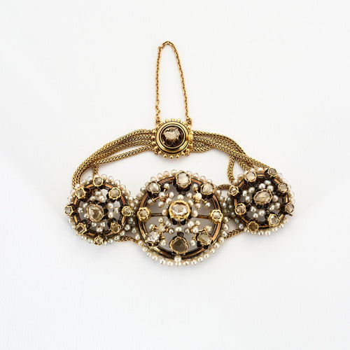 Bracelet Bracelet Ancien Diamants Perles Or Rose 58 Facettes