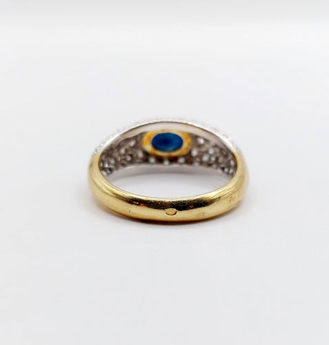Bague 51 Bague jonc vintage or jaune 18k saphir naturel et pavé de diamant 58 Facettes A06171