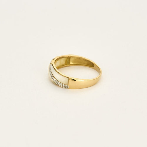 Bague 56 Bague jonc en or jaune, or gris et nacre 58 Facettes SAI0556
