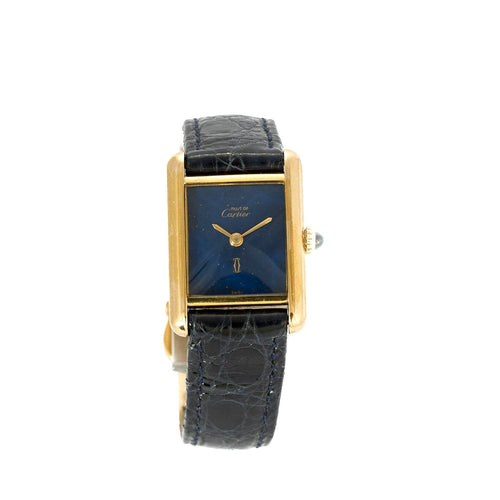 Montre Cartier - Montre Modèle "Tank Must" en argent, plaqué or et cadran bleu. 58 Facettes