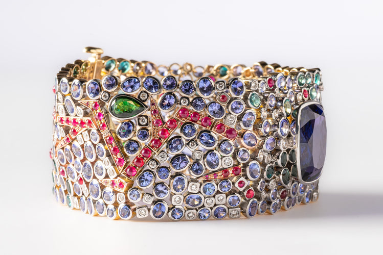 Bracelet VAN GOLLER - Bracelet Manchette - Or jaune 18 carats - Tanzanite 58 Facettes BMZ