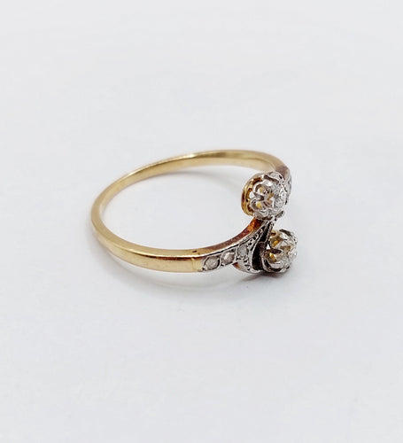 Bague 54 Bague toi et moi antique or jaune, platine et diamant 58 Facettes A05710