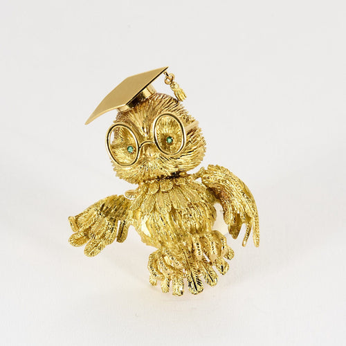 Broche Broche Chouette or jaune et émeraude 58 Facettes LEN1675