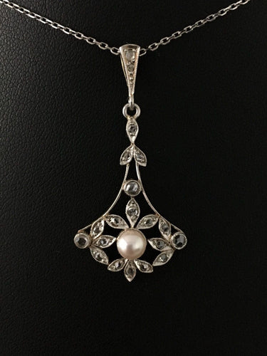 Pendentif Pendentif Belle Époque en or jaune 18k et platine, perle et diamants 58 Facettes