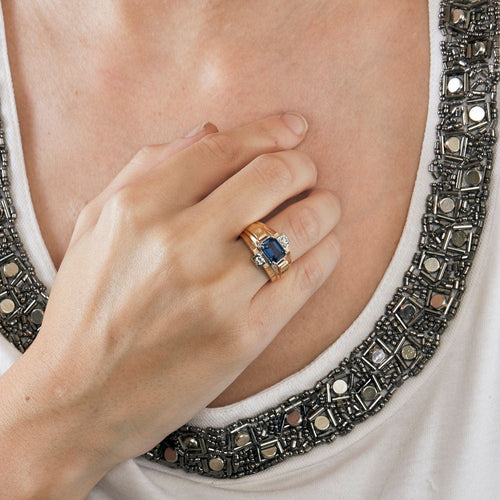 Bague 56 Bague Tank or blanc jaune saphir et diamants 58 Facettes LP675/10