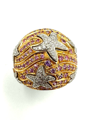 Bague 52 AUDEMARS PIGUET. Bague 2 ors 18K, saphirs roses et diamants 58 Facettes