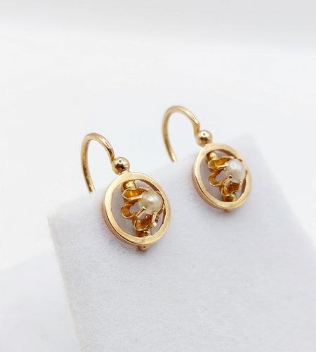 Boucles d'oreilles Dormeuses victoriennes or rose et perles (circa 1890) 58 Facettes A05887