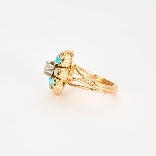 Bague 51 Bague or jaune, turquoises, diamants 58 Facettes
