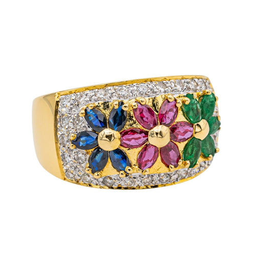 Bague 52 Bague Fleur Or jaune, Or blanc Rubis, Saphir, Emeraude 58 Facettes 3747880CN