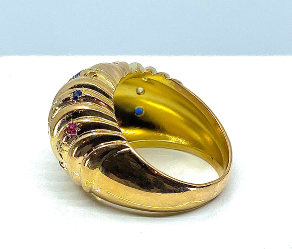 Bague Bague en or jaune 18 carats et pierres précieuses 58 Facettes AB327