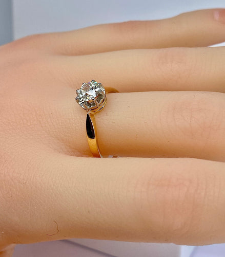 Bague 56 Bague solitaire en or jaune et platine, diamant 58 Facettes AB478