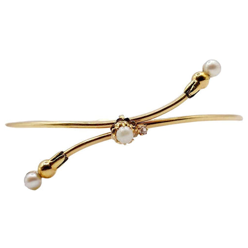Bracelet Bracelet victorien ajustable or jaune, perles et diamant taille rose (circa 1900) 58 Facettes A05281