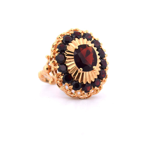Bague 56 Anello vintage en or jaune 18 kt avec grenats 58 Facettes