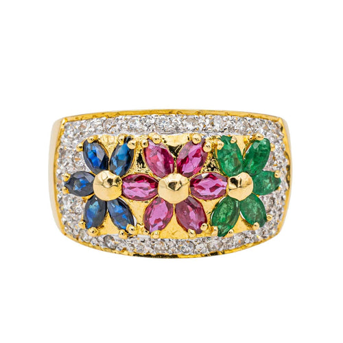 Bague 52 Bague Fleur Or jaune, Or blanc Rubis, Saphir, Emeraude 58 Facettes 3747880CN