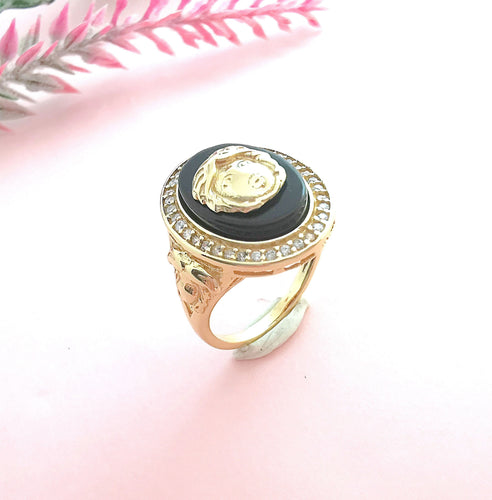 Bague 56 Bague tête de Gorgone sur Onyx 58 Facettes AA 1603