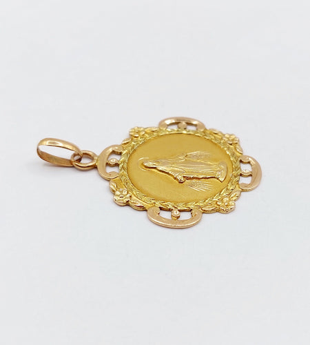 Pendentif Médaille religieuse Art Nouveau or rose et jaune Vierge Marie (circa 1917) 58 Facettes B01004