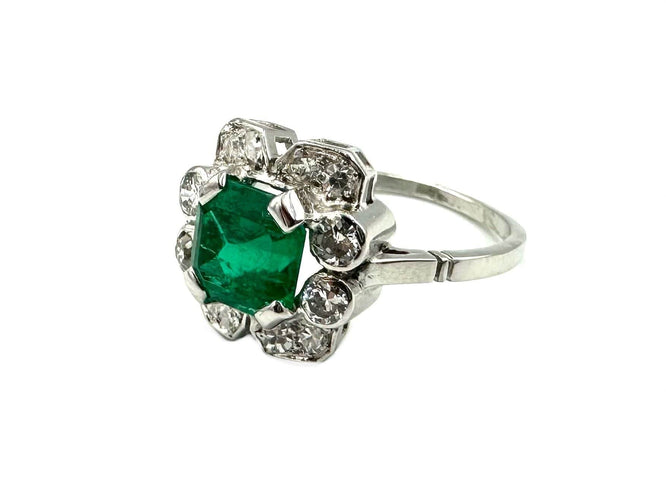 Bague 53 Bague Art-Déco, or blanc et platine, émeraude et diamants 58 Facettes