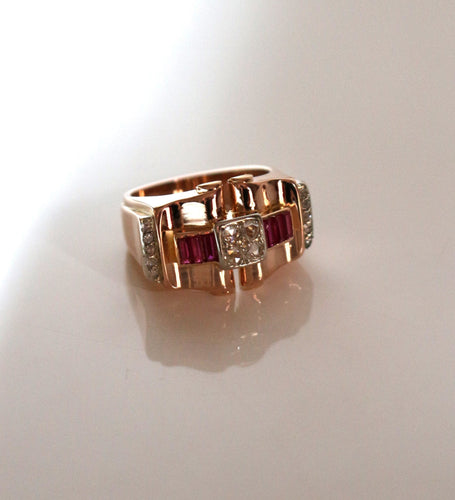 Bague 57 Bague Rétro Rubis Diamants 58 Facettes 543