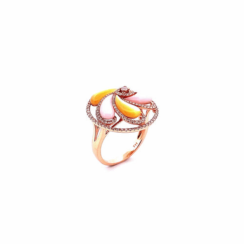 Collier Bague + collier en or rose 18 carats , pierres de lune et diamants 58 Facettes
