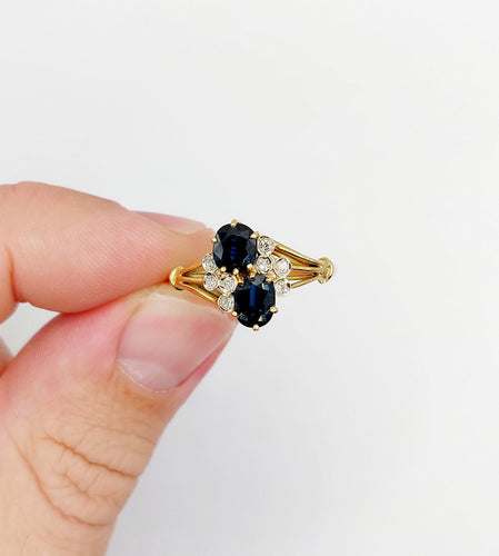 Bague 57.5 Bague vintage toi et moi or jaune 18k saphirs et diamants 58 Facettes A06136