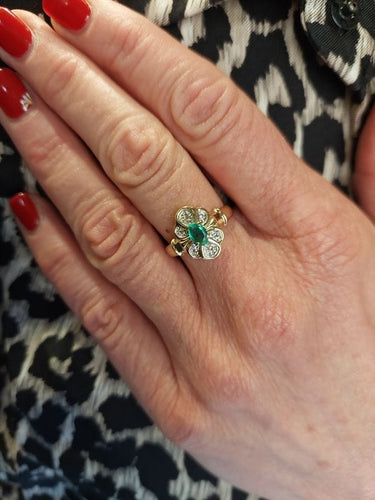 Bague 58 Bague marguerite émeraude et diamants 58 Facettes 091051