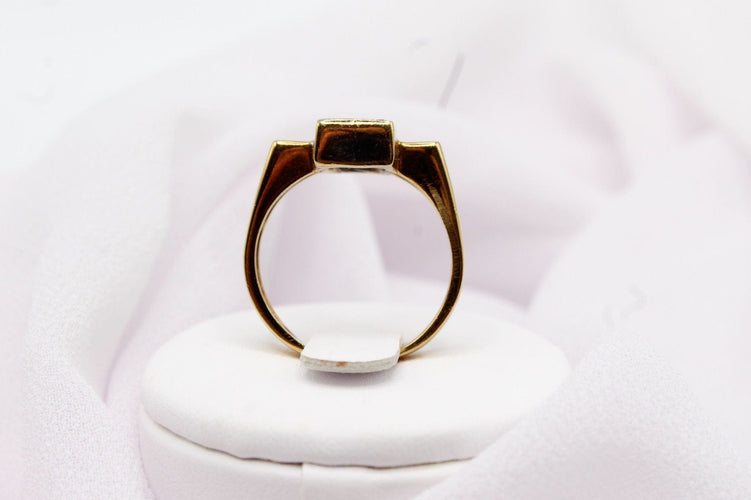 Bague Bague rectangulaire pavée de 11 diamants en or jaune et or blanc 58 Facettes 240043