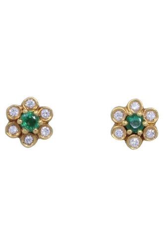 Boucles d'oreilles BOUCLES D'OREILLES MARGUERITES ÉMERAUDES ET DIAMANTS 58 Facettes 088171