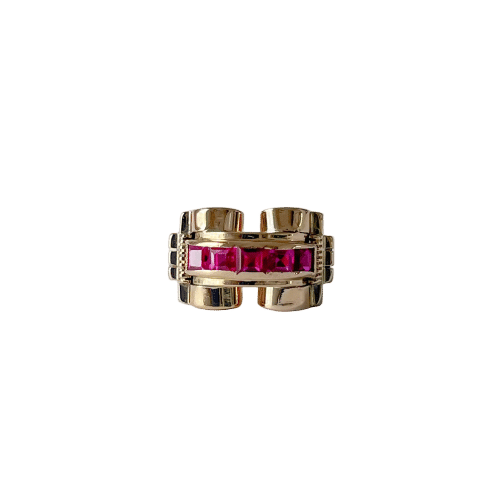 Bague 47.5 Bague Tank or et rubis 58 Facettes
