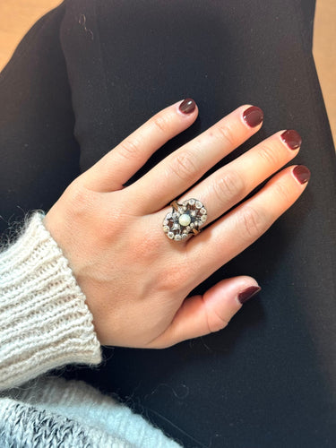 Bague 52 Yelow gold, pearl and dialmond ring circa 1890 58 Facettes