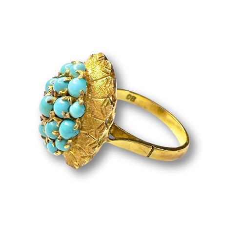Bague SORTIJA DISEÑO RETRO ÉPOCA 1940 de ORO 18 kts con TURQUESA 58 Facettes A2626(872)