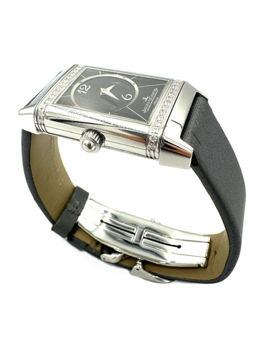 Montre JEAGER-LECOULTRE. Montre de dame Reverso Duetto acier 58 Facettes
