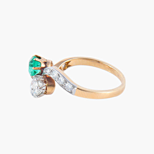 Bague 53 Bague Toi & Moi Emeraude Diamant 58 Facettes