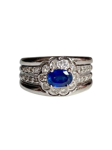 Bague 53.5 Bague fleur, en or gris 18k saphir et diamants 58 Facettes