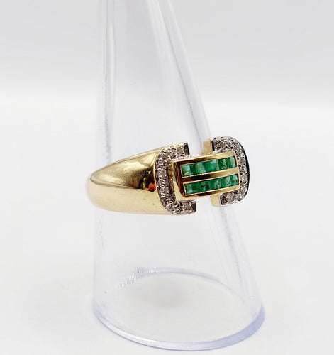 Bague 59 Bague tank style art deco or 18k émeraude calibrées et diamants taille brillants 58 Facettes A05364