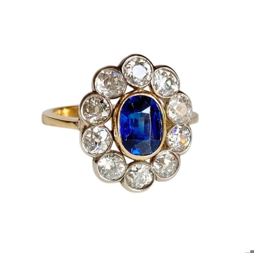 Bague 57.5 Bague Pompadour ancienne or jaune saphir diamants 58 Facettes