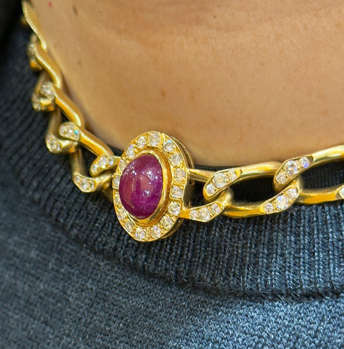 Collier Collier Cartier vintage en or jaune diamants et rubis 58 Facettes