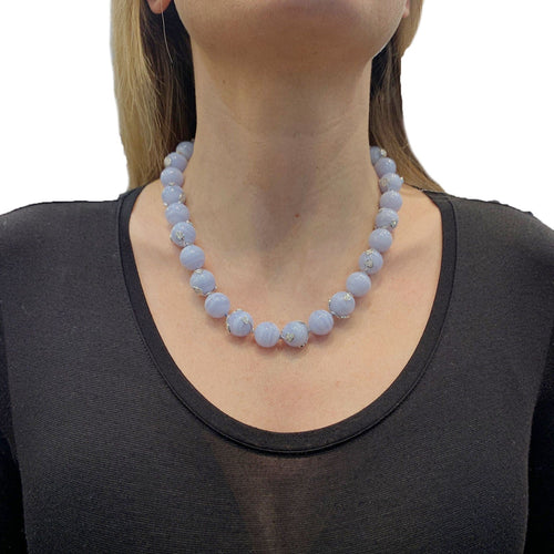 Collier Collier calcédoine, or blanc, diamants. 58 Facettes 34482