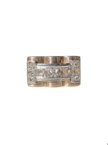 Bague 51.5 Bague Tank en or rose et platine et diamants 58 Facettes