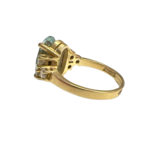 Bague 55 Bague style rétro des années 1940-1945 en or avec diamants et aigue-marine 58 Facettes Q67B