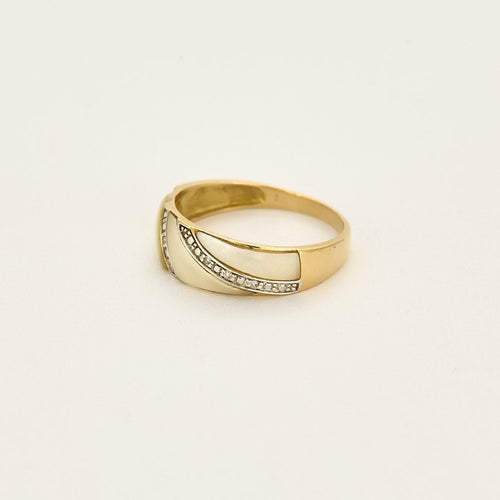 Bague 56 Bague jonc en or jaune, or gris et nacre 58 Facettes SAI0556