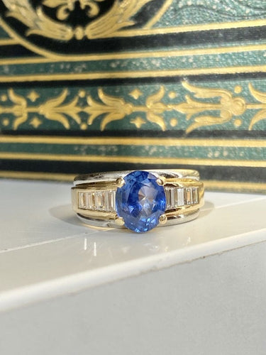 Bague 54 Bague en or jaune et blanc 18K saphir et diamants 58 Facettes