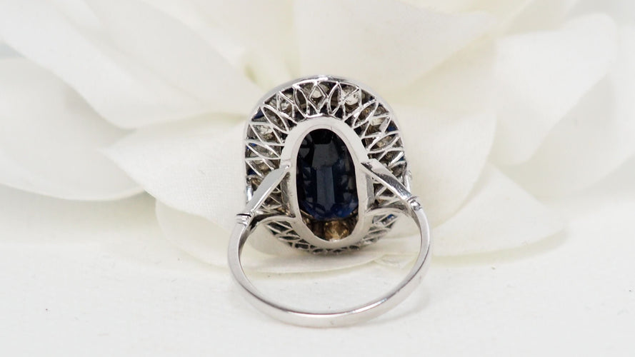 Bague 50 Bague pompadour en platine, saphir et diamants 58 Facettes 32363