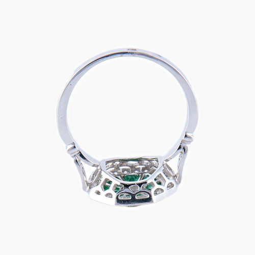 Bague 54 Bague style Art Déco Diamants Emeraudes 58 Facettes