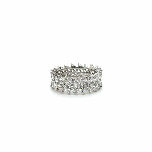 Bague 54 Alliance or blanc - Diamants taille marquise 58 Facettes 1.0002595/1