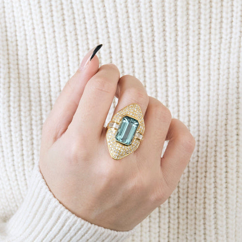 Bague 52 Bague Marquise Aigue Marine Diamants 58 Facettes