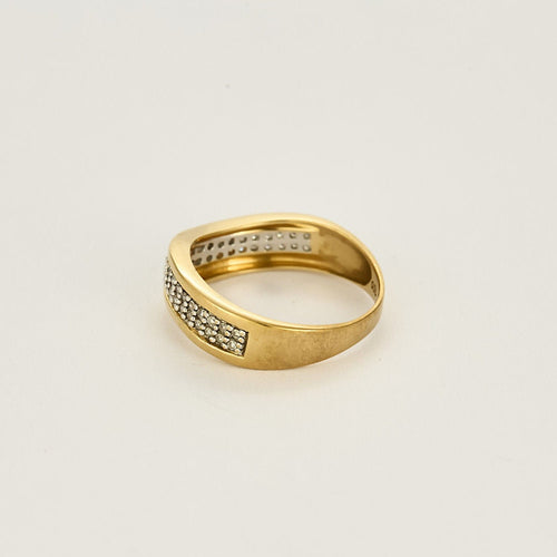 Bague 57,5 Bague mouvementée en or jaune, or blanc et diamants 58 Facettes THI0508