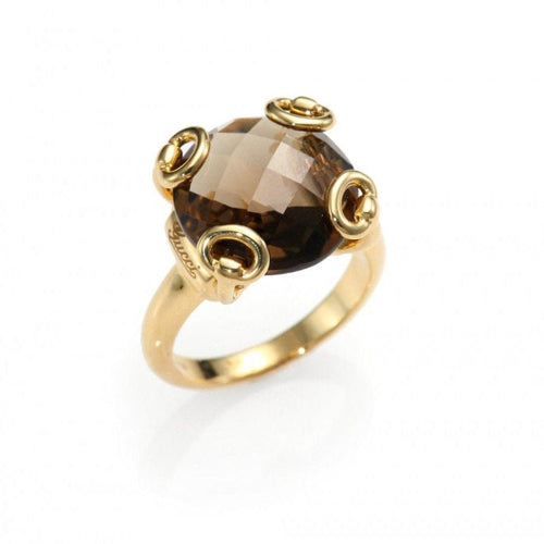 Bague 54 GUCCI - Bague Horsebit or jaune et quartz fumé 58 Facettes 160447J85108090
