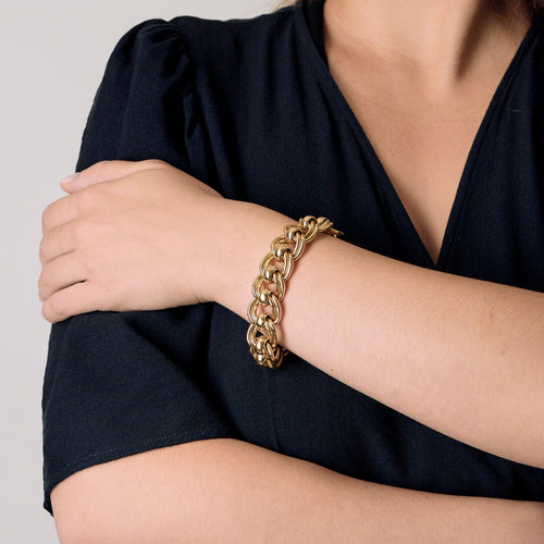 Bracelet Bracelet or jaune à double maillons ronds ajourées 58 Facettes BIA1071