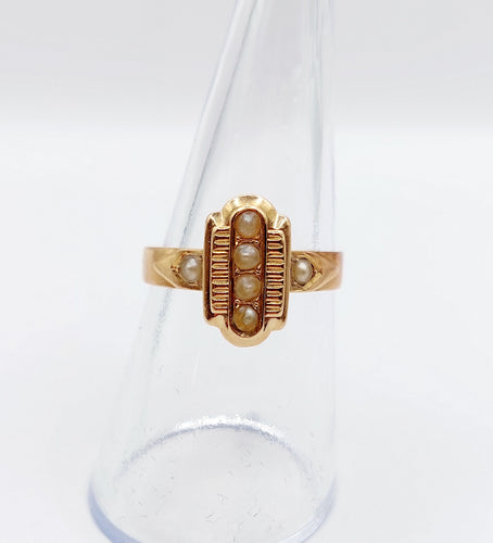 Bague 54.5 Bague marquise victorienne or rose ornée de perles dans une monture finement travaillée 58 Facettes A04592