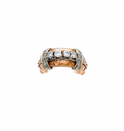Bague 55.5 Bague bandeau ancienne en or jaune 18K  sertie de diamants 58 Facettes